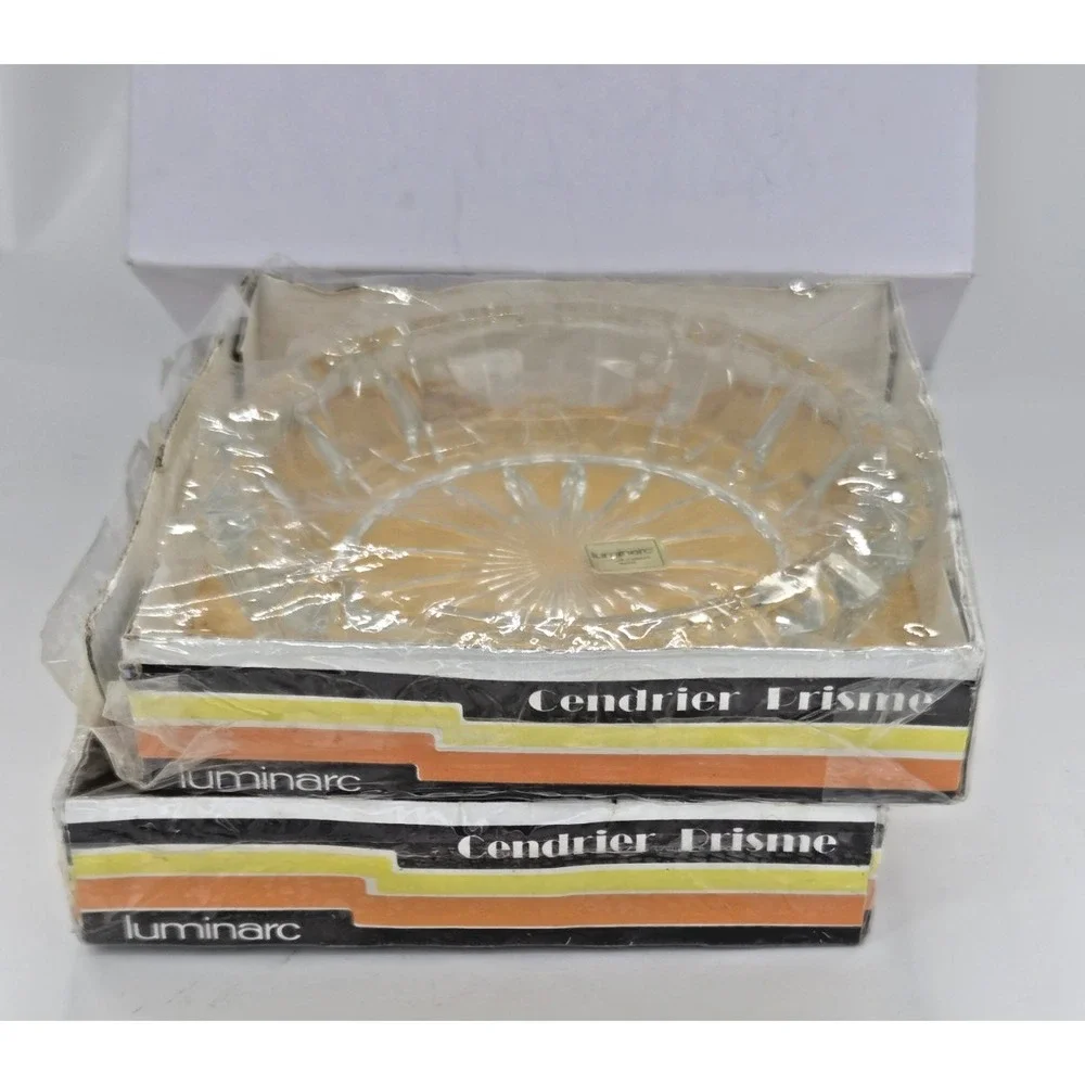 NOS Vintage MCM Set Of 2 Luminarc Cendrier Prisme Glass Ashtrays France 1970s